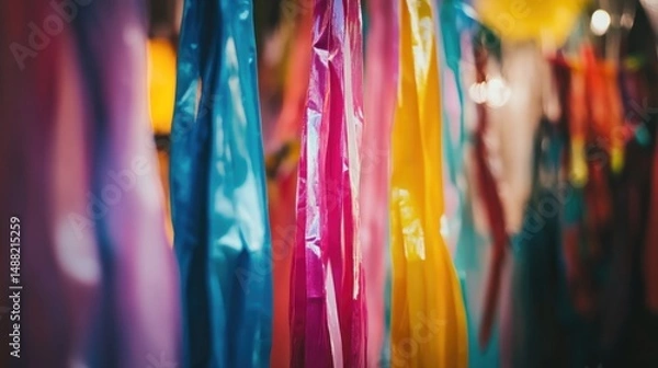 Obraz Vibrant Colorful Fabric Streamers Hanging, Festive Decor