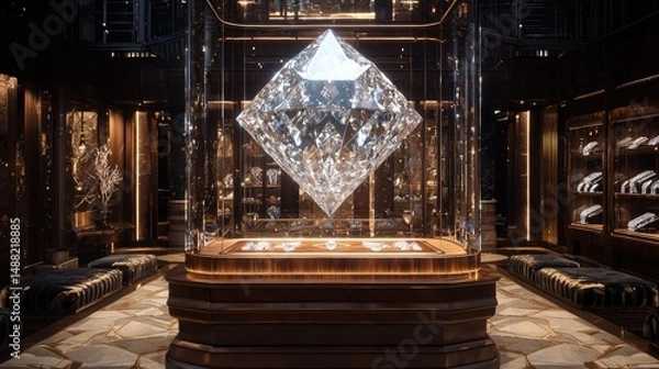 Obraz Large, brilliant diamond displayed in luxurious jewelry store.