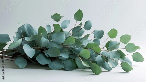 Fototapeta Cluster of eucalyptus against a backdrop.