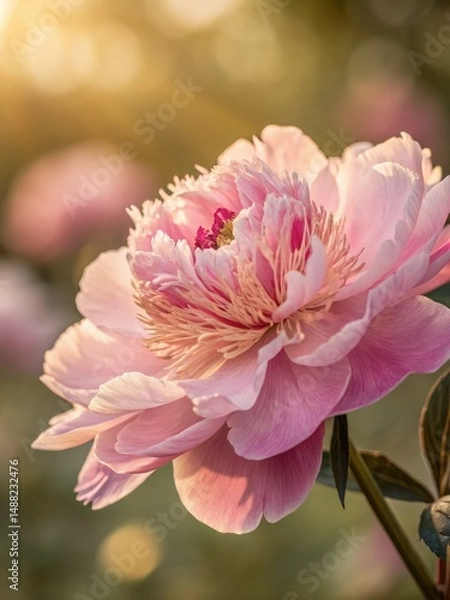 Obraz Pink peony flower in full bloom surrounded by soft natural light at sunset