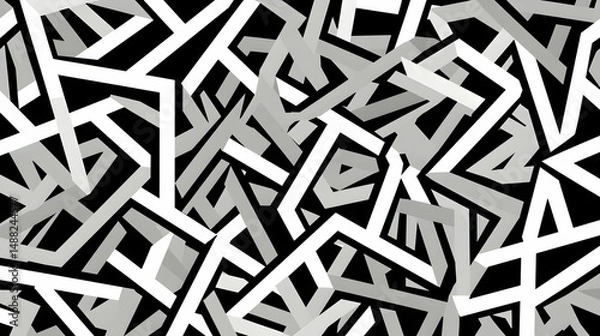 Fototapeta Abstract grayscale geometric pattern, sharp lines, chaotic design, modern art background, ideal for website design