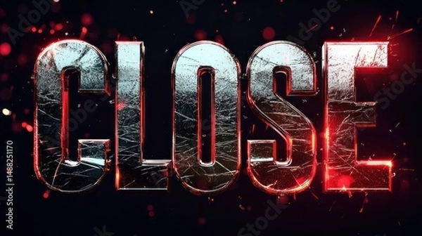 Obraz Glowing metallic word "CLOSE" on dark background with sparks.