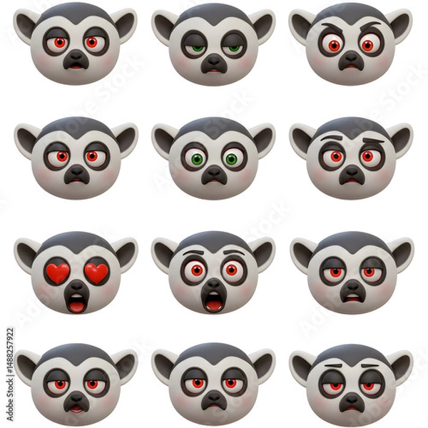 Fototapeta Cartoon lemur faces with different emotions
