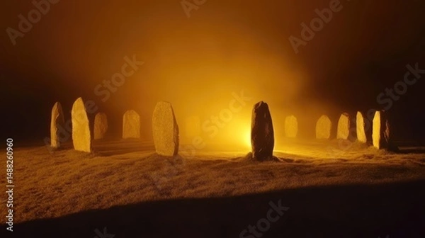 Obraz Mystical Night at the Megalithic Site: Orange Glow Illuminates Ancient Stones