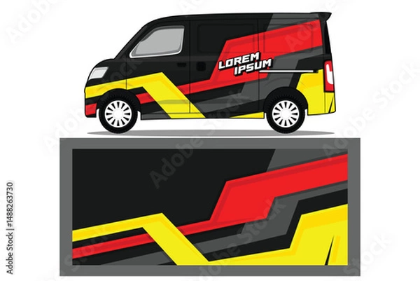 Obraz Van wrap design livery vector, decal van car  background template