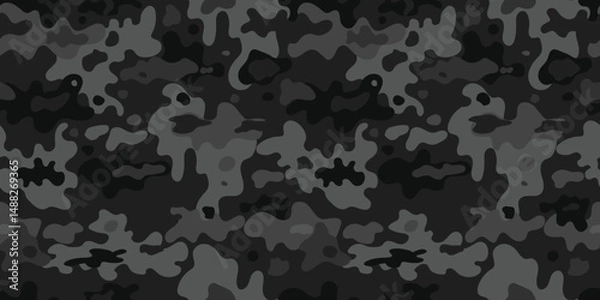 Obraz Black camouflage pattern , seamless vector background, Monochrome texture.
