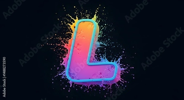 Fototapeta Colorful Rainbow Splash Effect on Letter L on Dark Background with Vibrant Artistic Flair