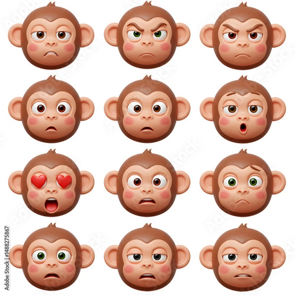 Fototapeta Cartoon monkey faces with various expressions