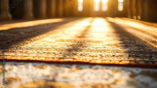 Obraz Sunlit Carpet in Mosque: A Golden Hour Serenity