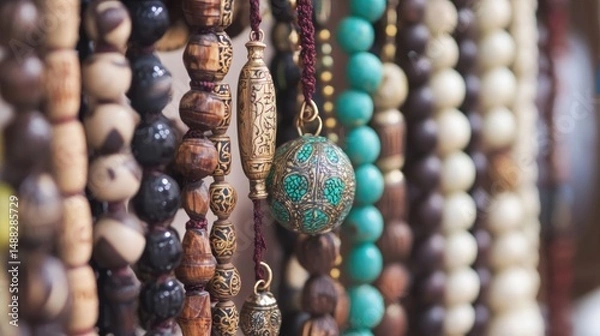 Obraz Vibrant Collection of Handcrafted Beaded Necklaces