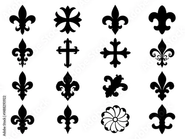 Fototapeta Set of Fleur De Lis Silhouette in various poses isolated on white background