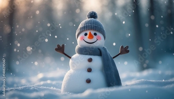 Fototapeta Content snowman on a wintery day