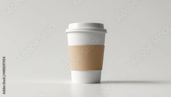 Fototapeta Isolated white background with takeaway paper coffee cup and sleeve