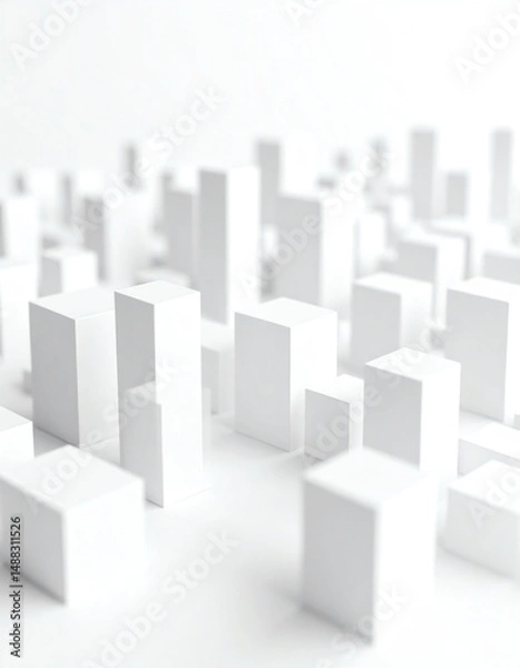Fototapeta A minimalist cityscape featuring white geometric structures, creating a clean and modern aesthetic