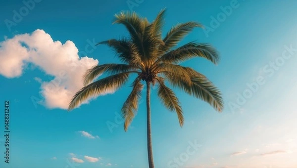 Fototapeta Beautiful coconut palm tree set against a clear sky