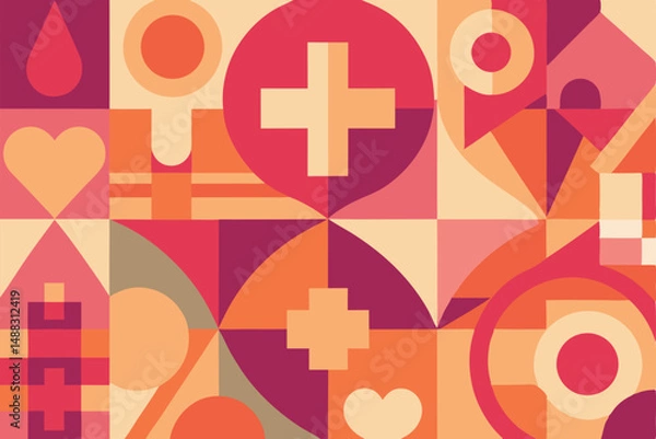 Fototapeta Abstract geometric pattern featuring medical symbols and repeating elements design