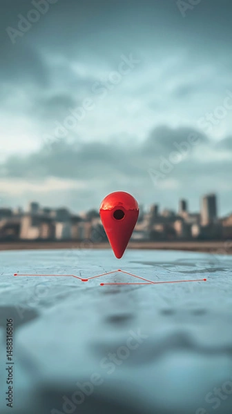 Obraz Floating Red Pin Cityscape Map