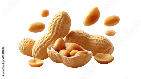 Fototapeta Peanut Feast: a close-up shot showcases a fresh peanut and it's shelled counterpart, offering a feast of textures, from the coarse exterior to the smooth interiors. A food-focused photography.