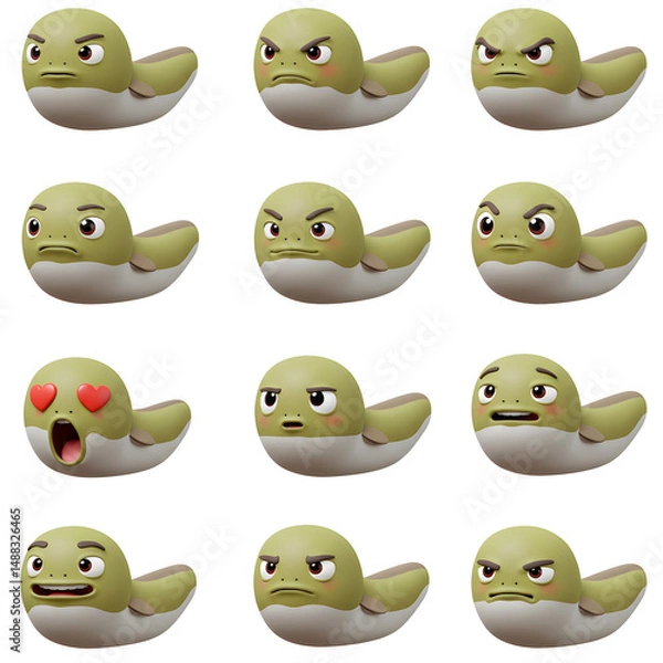 Fototapeta Cartoon tadpole character expressions set collection