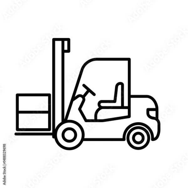 Obraz Forklift lifting cargo in a simple line art style - Concept of metallurgy industry icon  
