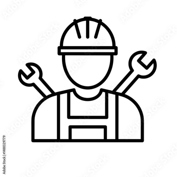 Obraz Hard hat worker with tools in an outline illustration style  