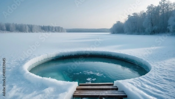 Obraz Icy snowy lake perspective for swimming