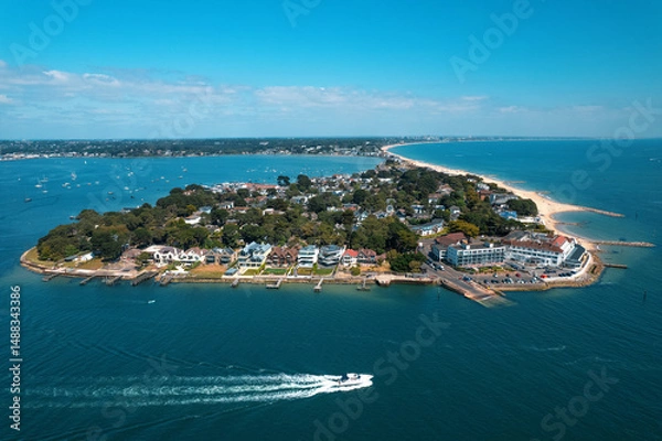 Obraz Aerial Views of Sandbanks, Poole Harbour, and Brownsea Island, Dorset, England