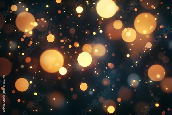 Fototapeta Golden Bokeh Lights on Dark Blue Background