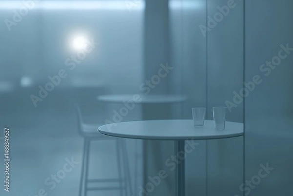 Fototapeta Minimalist Cafe: Serene Blue Ambience
