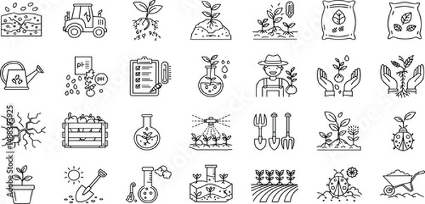 Obraz Adobe Illustrator Gardening Line Editable Icons set. Vector illustration in modern thin line style of horticultural icons: soil quality, care and stages of plant cultivation, and more.