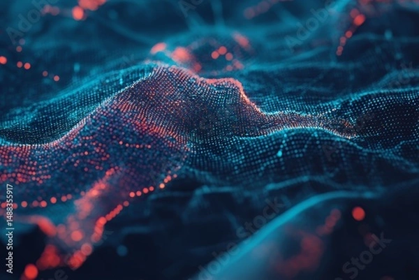 Fototapeta Abstract Data Landscape: Flowing Digital Network