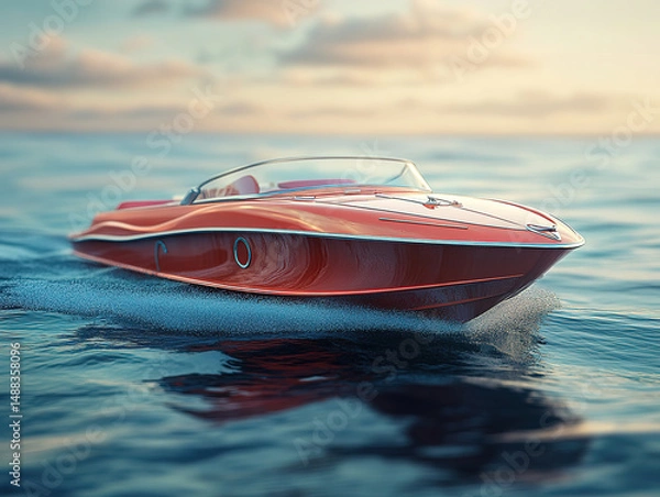 Obraz Luxury Speedboat Cutting Through Waves in the Open Ocean