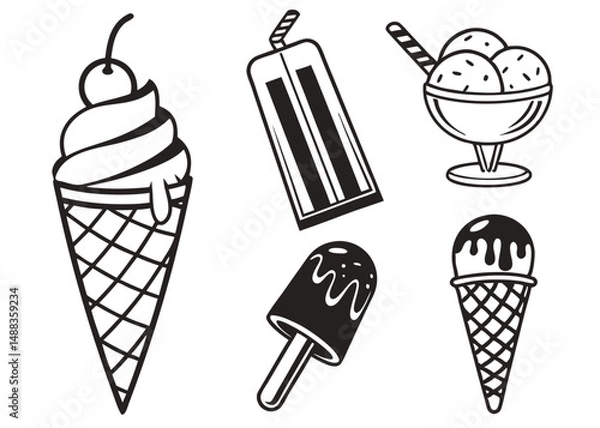Obraz Popsicle & Ice Cream Icon Pack – Vector Silhouettes for Summer Designs