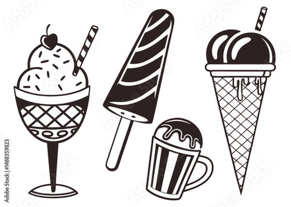 Obraz Popsicle & Ice Cream Icon Pack – Vector Silhouettes for Summer Designs