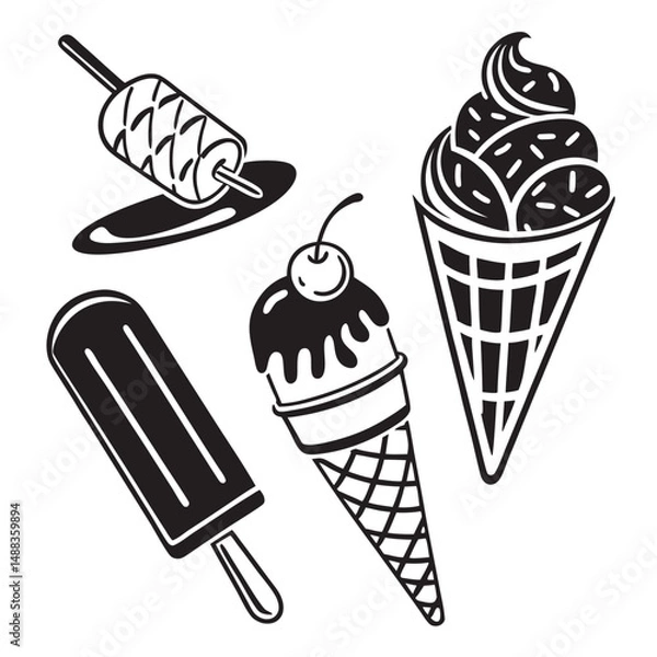 Obraz Popsicle & Ice Cream Icon Pack – Vector Silhouettes for Summer Designs