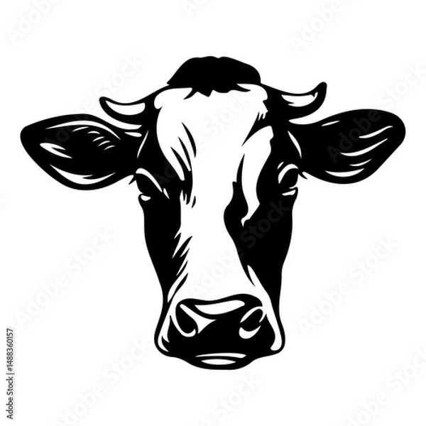 Obraz Cow Face Vector Illustration In style of Realistic  Design, Print Material, Farm Branding, Organic Product Packaging, Animal Icon Collection, Modern Minimal Concept
