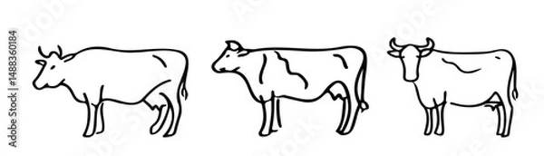 Obraz Cow In style of child drawing outline vector For kids design and animal educational material printable, t-shirt, sticker, coloring page, cartoon decoration, and creative craft projects