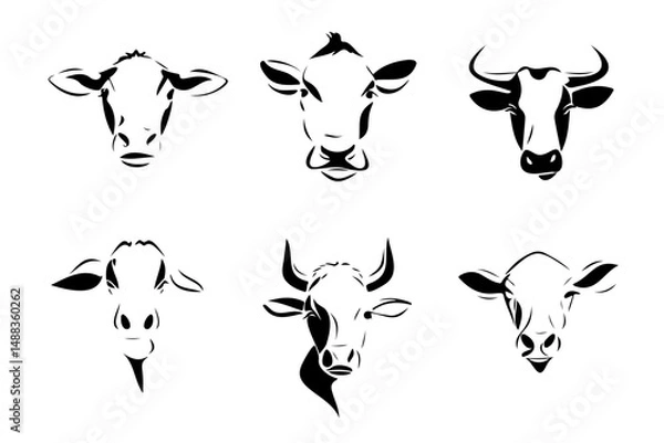 Fototapeta Bull Head Vector Logo In style of Clean Outline Vector Illustration For Branding, Identity, and Business Design Perfect for Minimalist Tattoo, Western Theme, or Farm Product Packaging