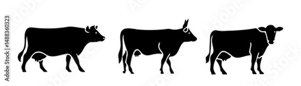 Fototapeta Cow Silhouette Vector In style of Minimal Black Silhouette Illustration For Farm Animal Design, T-Shirt Print, and Logo Use Including Side View Trio Composition