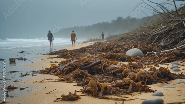 Obraz Beaches covered in Sargassum algae: an ecological concern with seaweed