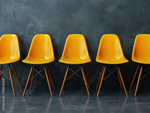 Obraz Business Recruitment Concept with Standout Yellow Chair in a Row