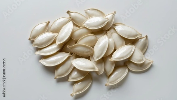 Obraz Seeds of Dry Cantaloup Melon or Muskmelon Isolated Against White Background. Large Seeds Similar to Cucumber
