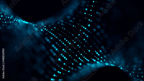 Obraz Abstract blue background with moving glowing particles. Big data. 3D rendering.