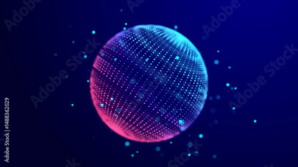 Fototapeta Collection of bright dots on a dark background. Abstract sound wave of particles. Data network. 3D rendering.