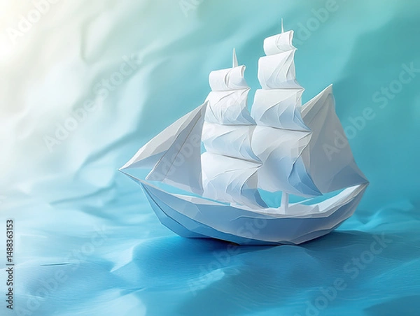 Fototapeta Leadership Concept with a Single Paper Ship Standing Out from the Rest