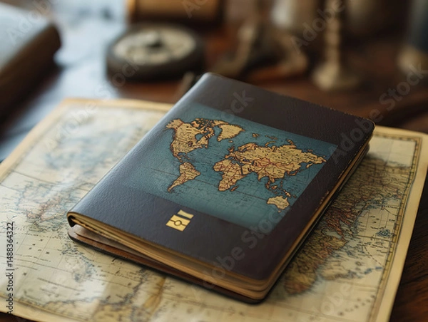 Obraz Vintage Leather Notebook with World Map Design