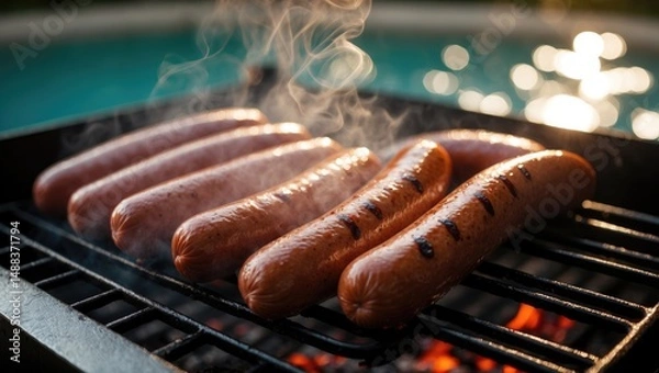 Obraz Grilled Sausages on a Barbecue