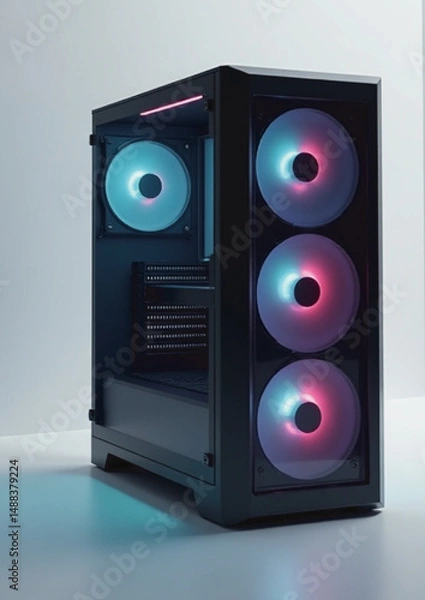 Fototapeta PC case, gaming rig, RGB fans, tech, custom build, gaming hardw