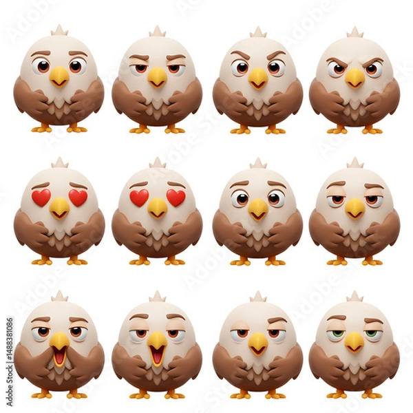 Fototapeta Cute cartoon eagle expressions set for illustration design elements