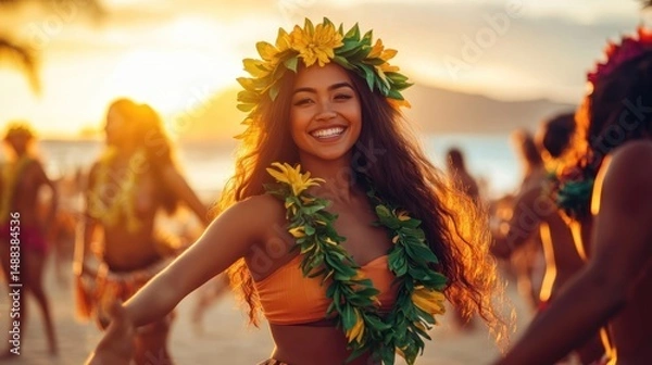 Obraz Sunset Beach Celebration: Hawaiian Luau Joy